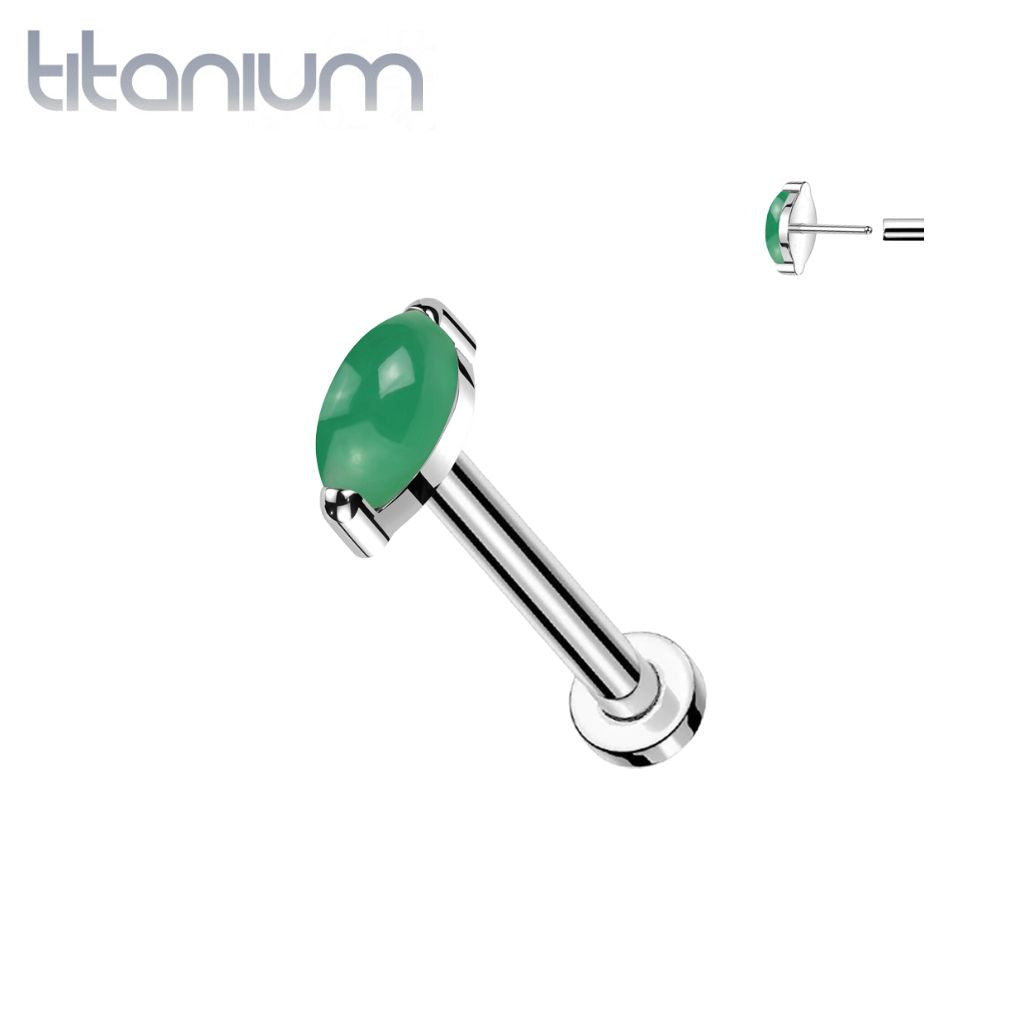 Implant Grade Titanium Marquise Green Onyx Threadless Push In Labret