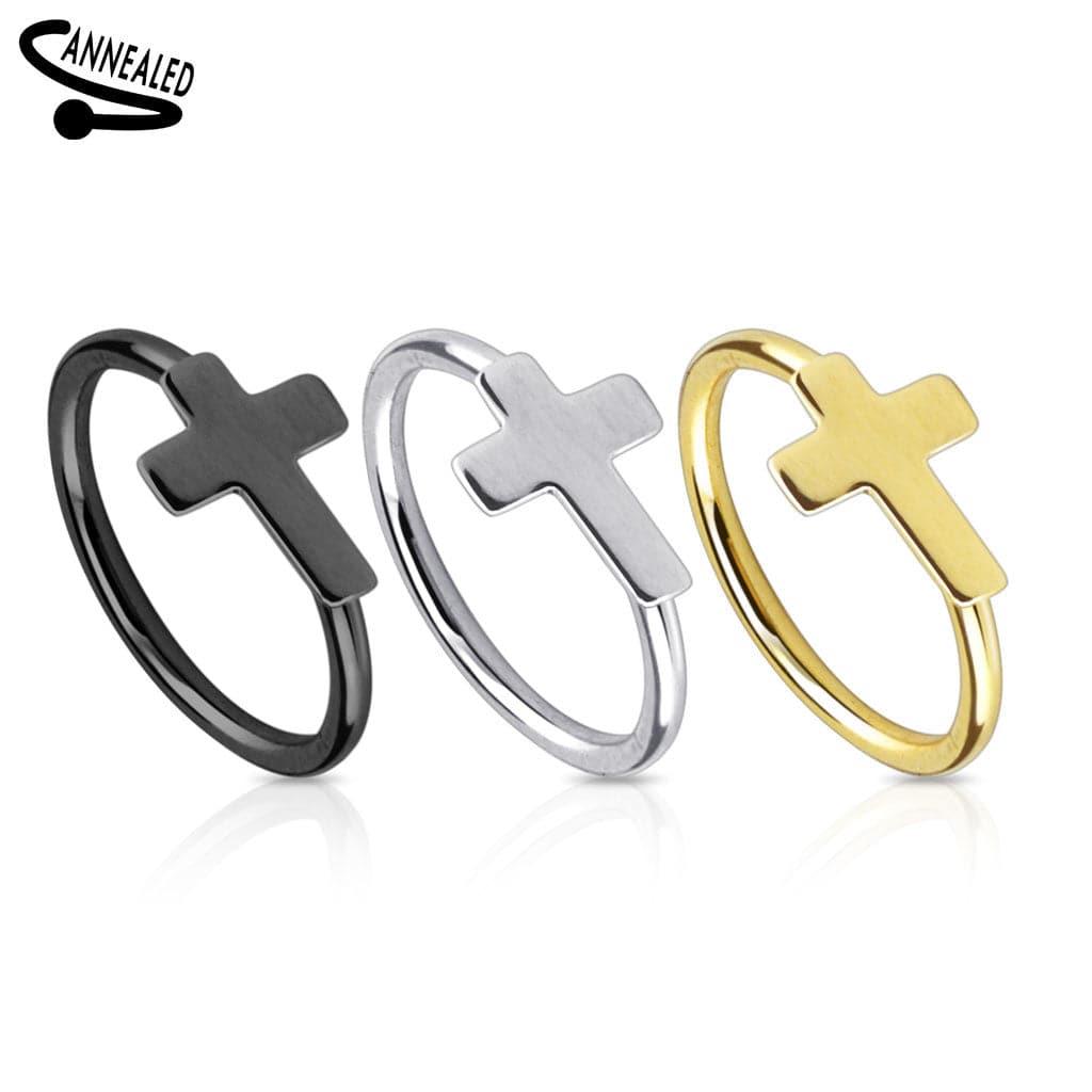 20ga 316L Surgical Steel Annealed Cross Crusifix Nose Ring Hoops
