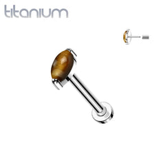 Implant Grade Titanium Marquise Tiger's Eye Threadless Push In Labret