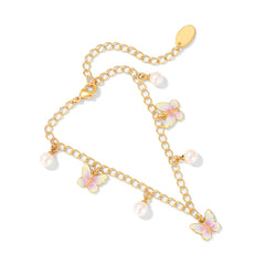 18K Pearl Butterfly Station Enamel Bracelet