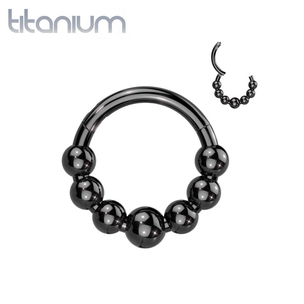 Implant Grade Titanium Black PVD 7 Bead Hinged Clicker Hoop