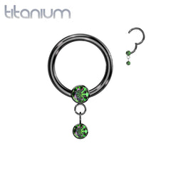 Implant Grade Titan Schwarz PVD Vitrail Medium CZ Lünette Dangle Klapp Clicker Hoop