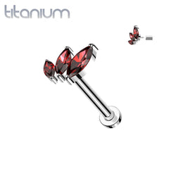 Implant Grade Titanium Red Triple Marquise CZ Curved Threadless Push In Labret