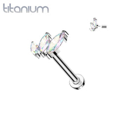 Titan-Labret mit dreifachem Marquise-CZ-Gewinde, Aurora Borealis, Implantatqualität