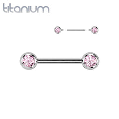 Titanium Internally Threaded Pink CZ Ball Gem Nipple Ring