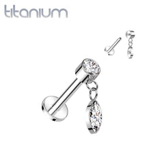 Implant Grade Titanium White CZ Marquise Gem Dangle Flat Back Labret