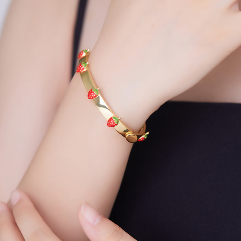18K Strawberry Enamel Bracelet