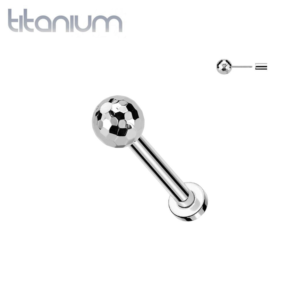 Implant Grade Titanium Threadless Push In Glitter Ball Top Labret With Flat Back