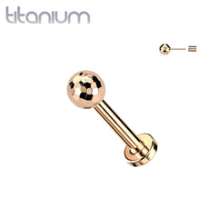 Implant Grade Titanium Rose Gold PVD Threadless Push In Glitter Ball Top Labret With Flat Back