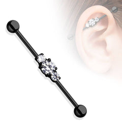 316L Surgical Steel 3 White Center Studded CZ Industrial Piercing