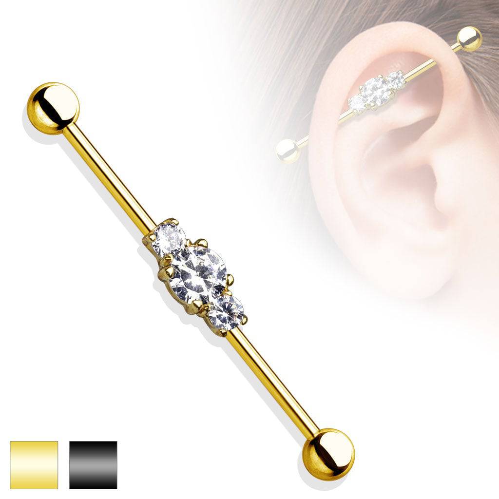 316L Surgical Steel 3 White Center Studded CZ Industrial Piercing