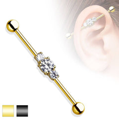 316L Surgical Steel 3 White Center Studded CZ Industrial Piercing