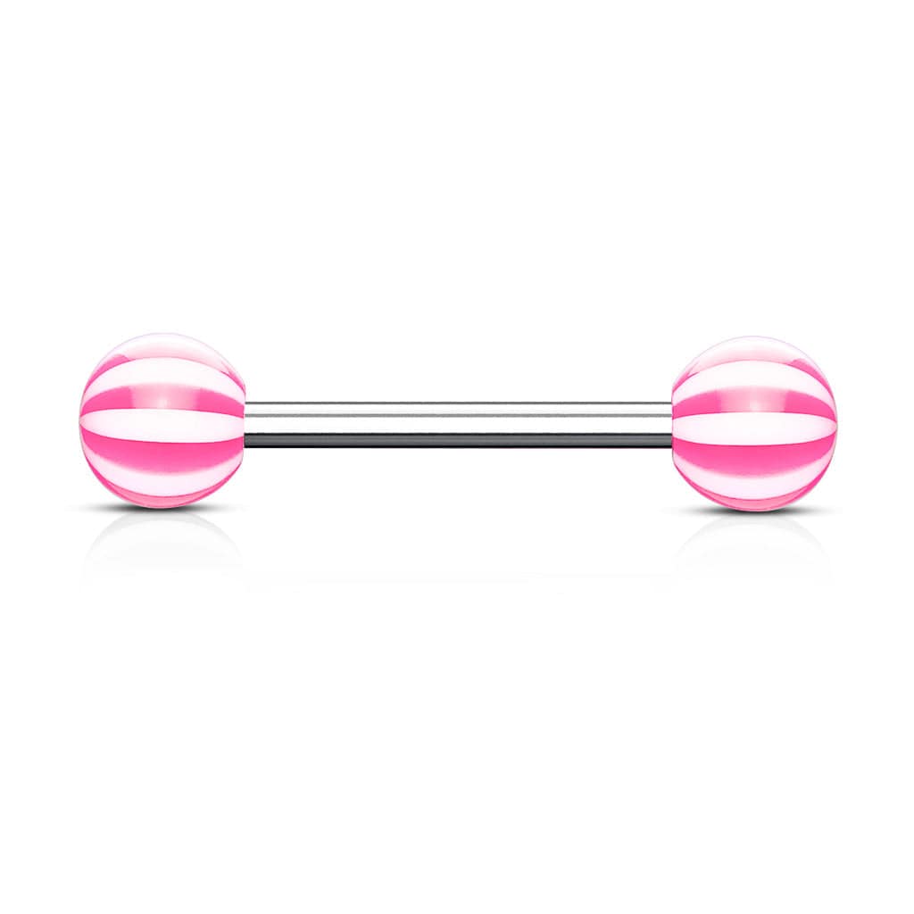 316L Surgical Steel Acrylic Pink Beach Ball Straight Barbell