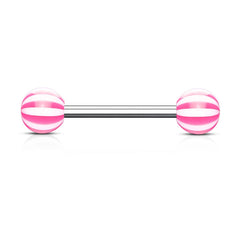 316L Surgical Steel Acrylic Pink Beach Ball Straight Barbell