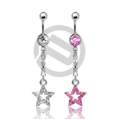 316L Surgical Steel Belly Button Navel Ring with Long Star Drop Dangle