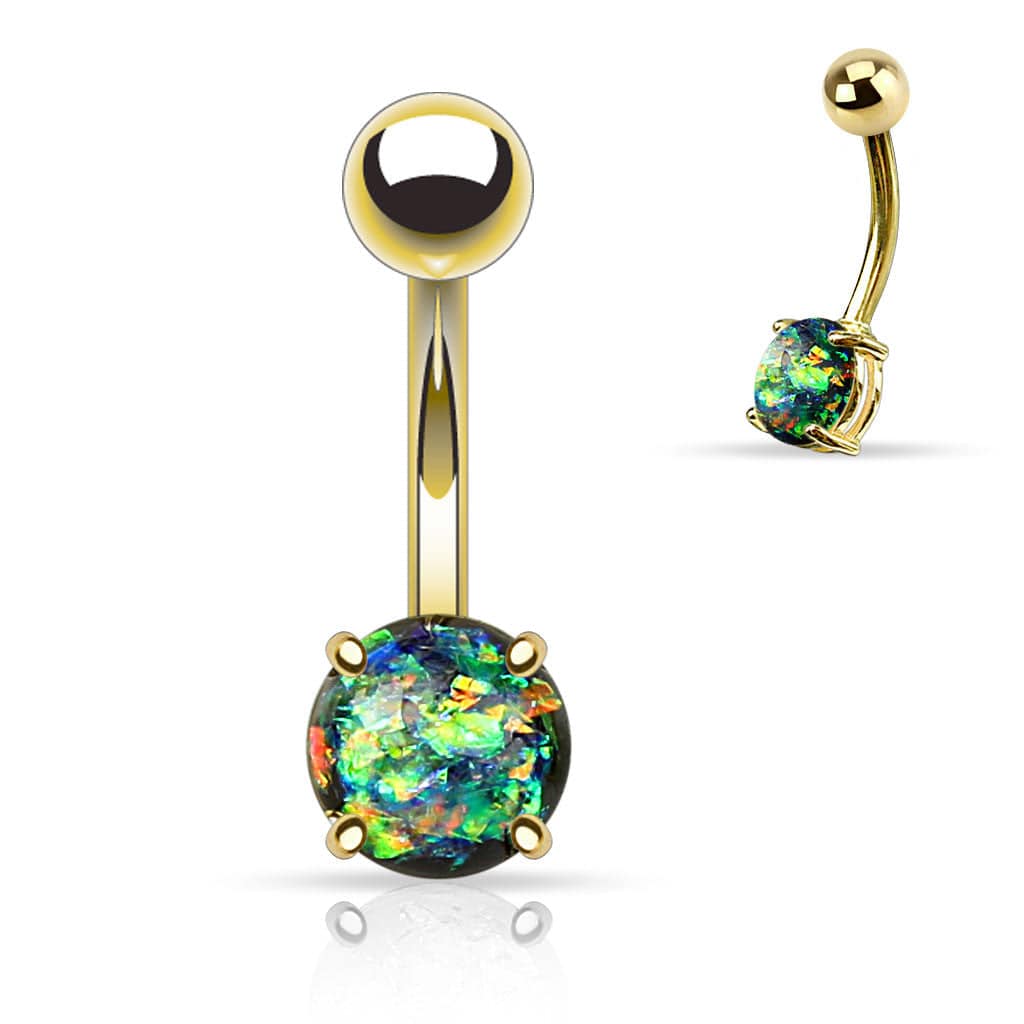 316L Surgical Steel Gold Plated Glitter Opal Belly Button Navel Ring