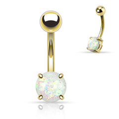 316L Surgical Steel Gold Plated Glitter Opal Belly Button Navel Ring