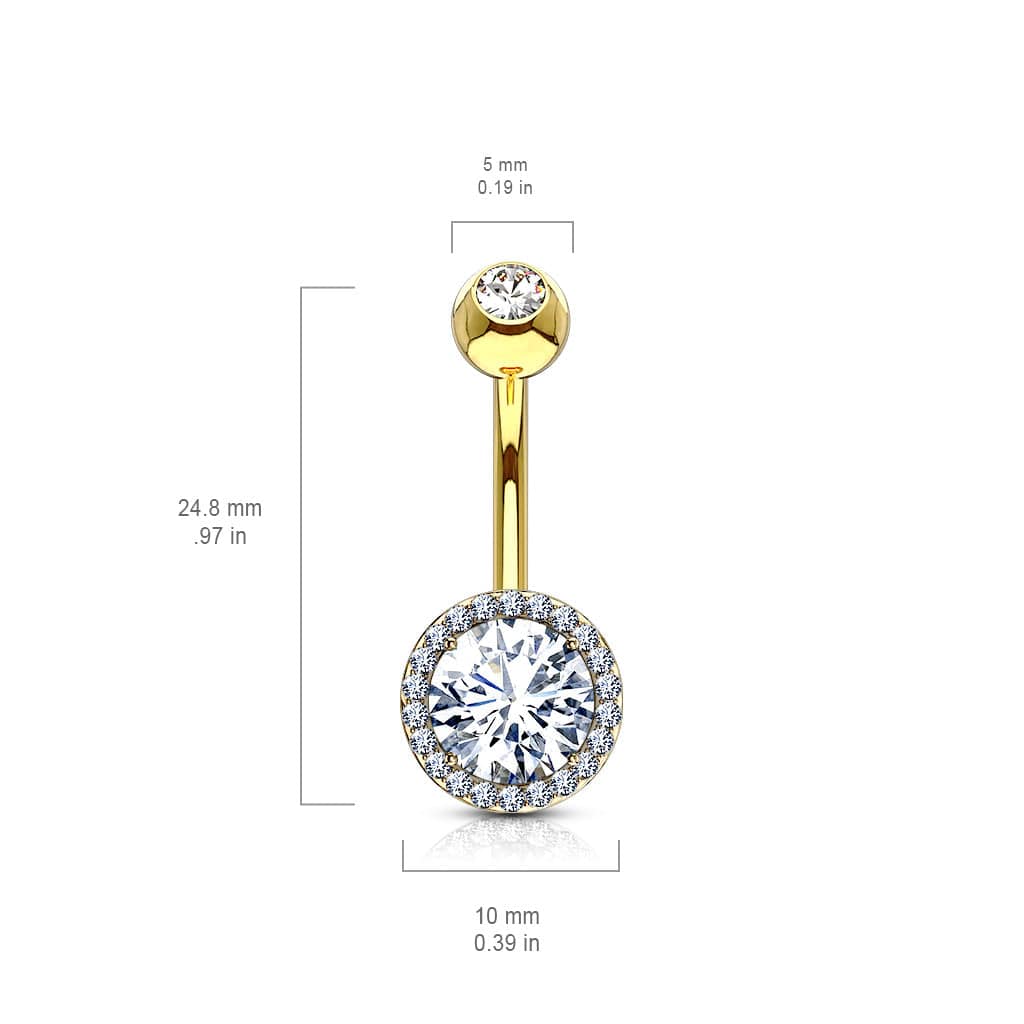 316L Surgical Steel Gold PVD Circle Pave White CZ Belly Ring