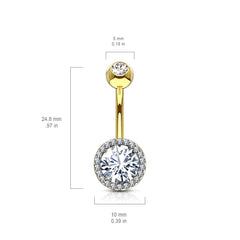 316L Surgical Steel Gold PVD Circle Pave White CZ Belly Ring