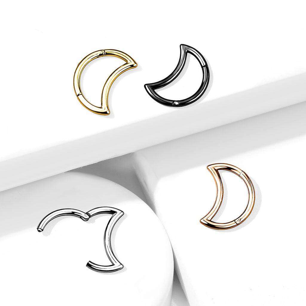 316L Surgical Steel Gold PVD Crescent Moon Hinged Clicker Hoop Daith Cartilage Ring