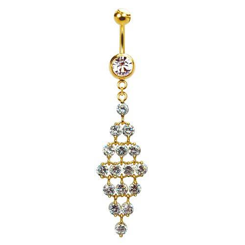 316L Surgical Steel Gold PVD Diamond Chandelier Dangle Belly Ring