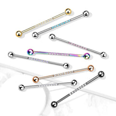 316L Surgical Steel Gold PVD Industrial Straight Barbell With Dainty White CZ Gems