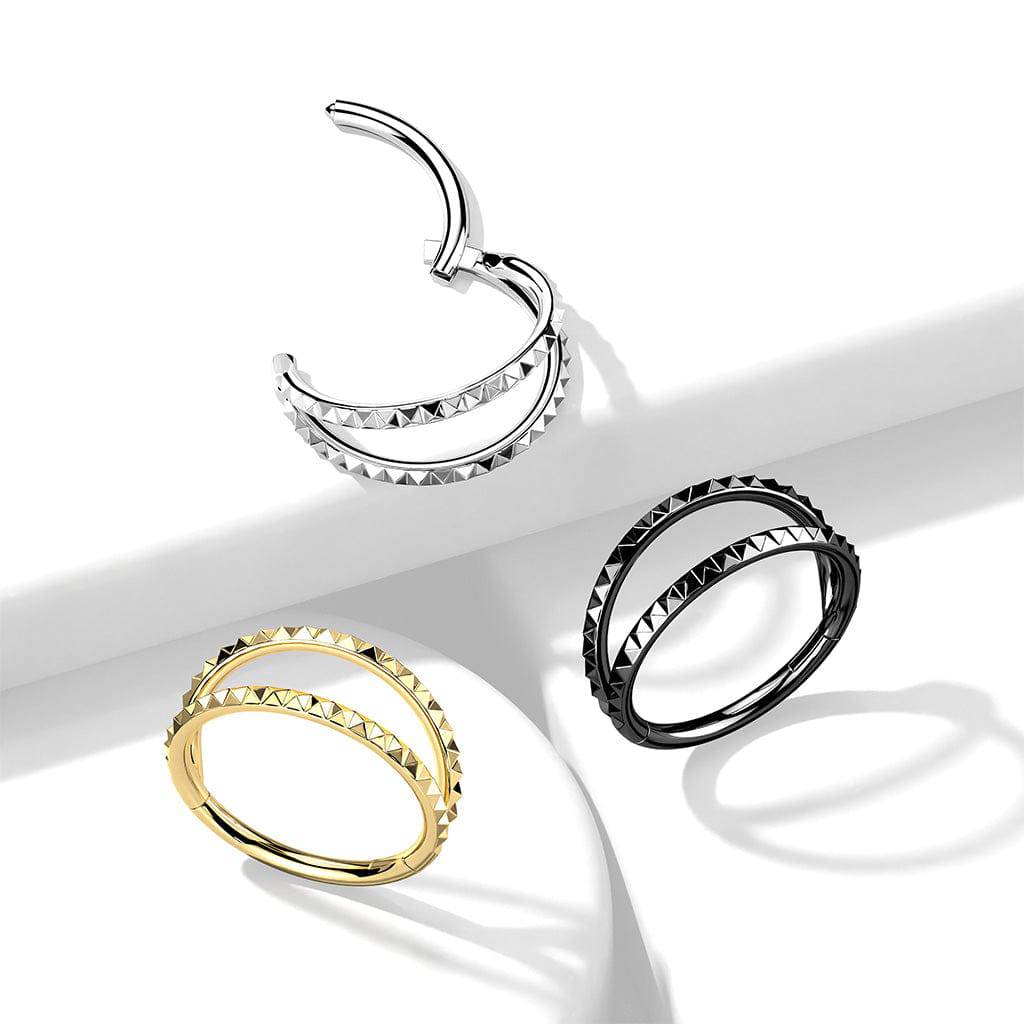 316L Surgical Steel Gold PVD Ridged Double Hoop Hinged Hoop Ring Clicker