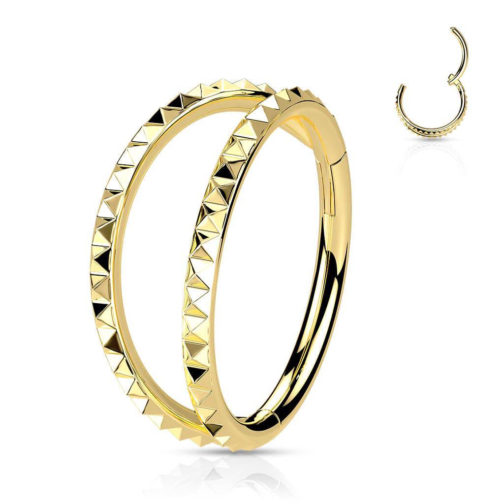 316L Surgical Steel Gold PVD Ridged Double Hoop Hinged Hoop Ring Clicker