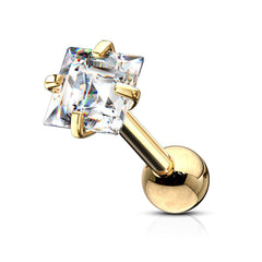 316L Surgical Steel Gold PVD White Square CZ Cartilage Ring