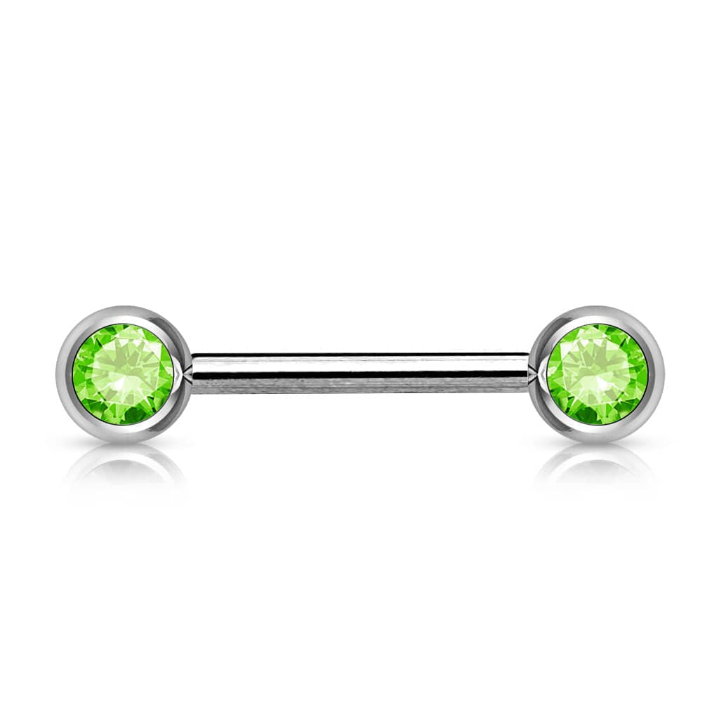 316L Surgical Steel Green CZ Ball Gem Nipple Ring Barbell