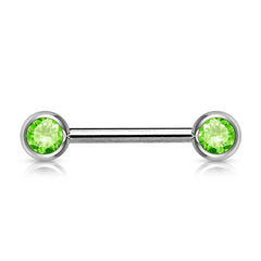 316L Surgical Steel Green CZ Ball Gem Nipple Ring Barbell