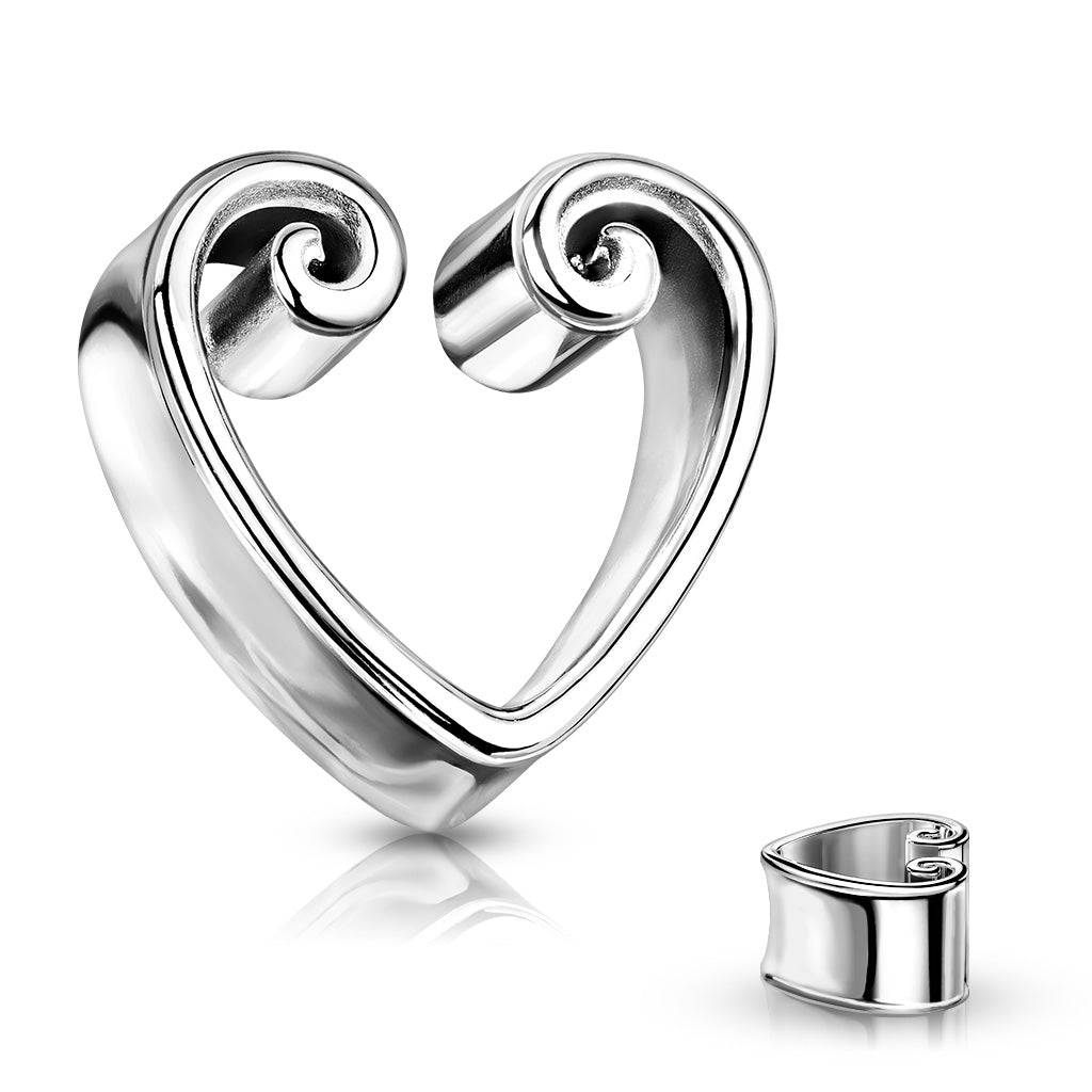 316L Surgical Steel Heart Shaped Double Flared Tunnels