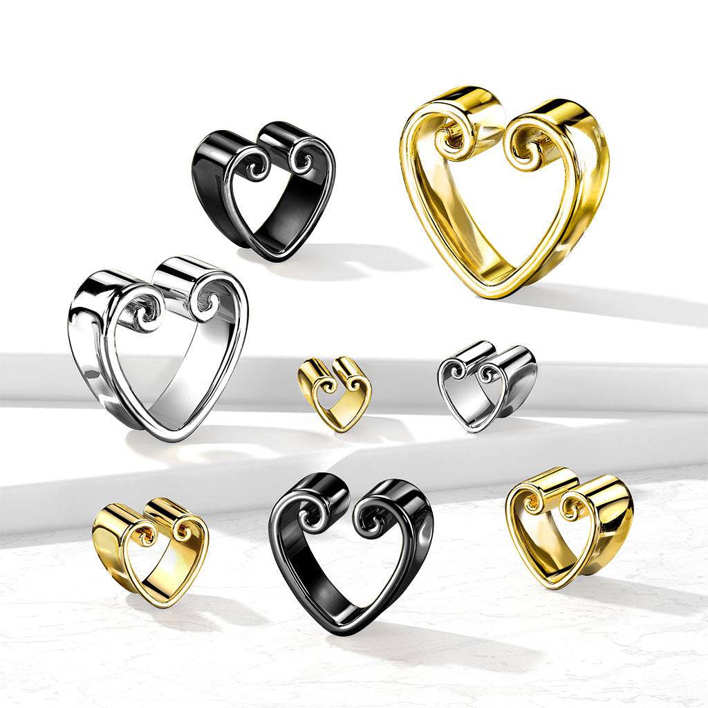 316L Surgical Steel Heart Shaped Double Flared Tunnels