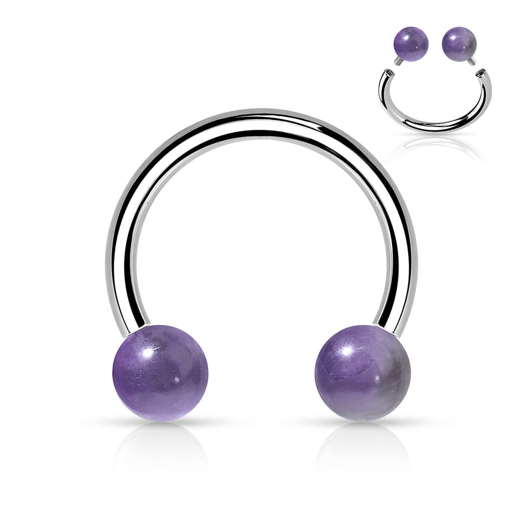 316L Surgical Steel Horseshoe With Internally Threaded Amethyst Ball Ends