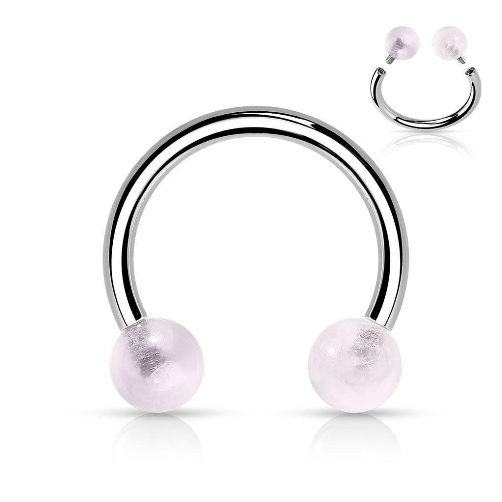 316L Surgical Steel Horseshoe With Internally Threaded Rose Quartz Ball Ends