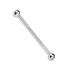 316L Surgical Steel Industrial Straight Barbell With Dainty White CZ Gems