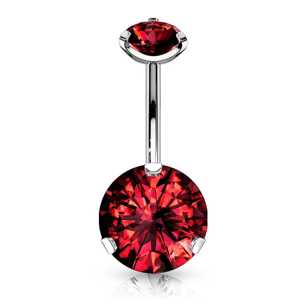 316L Surgical Steel Internally Threaded Red CZ Belly Ring