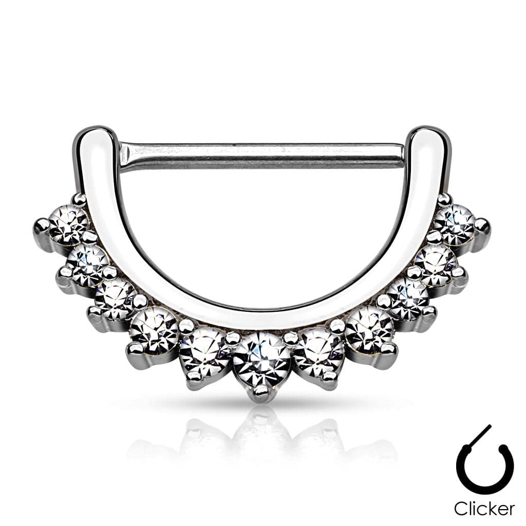 316L Surgical Steel Nipple Ring Shield Clicker with White CZ Crystal Gem Rim