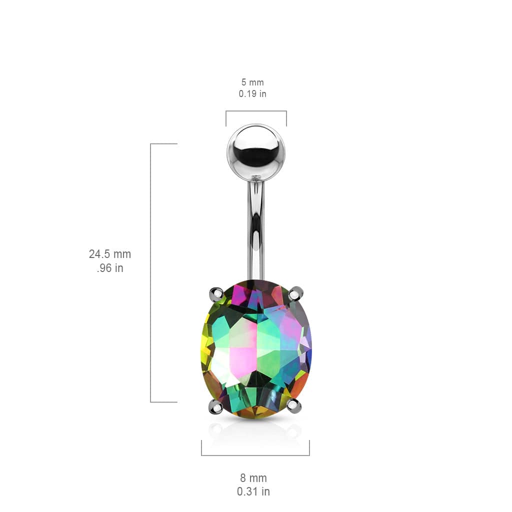 316L Surgical Steel Oval Pink AB Prong Belly Ring