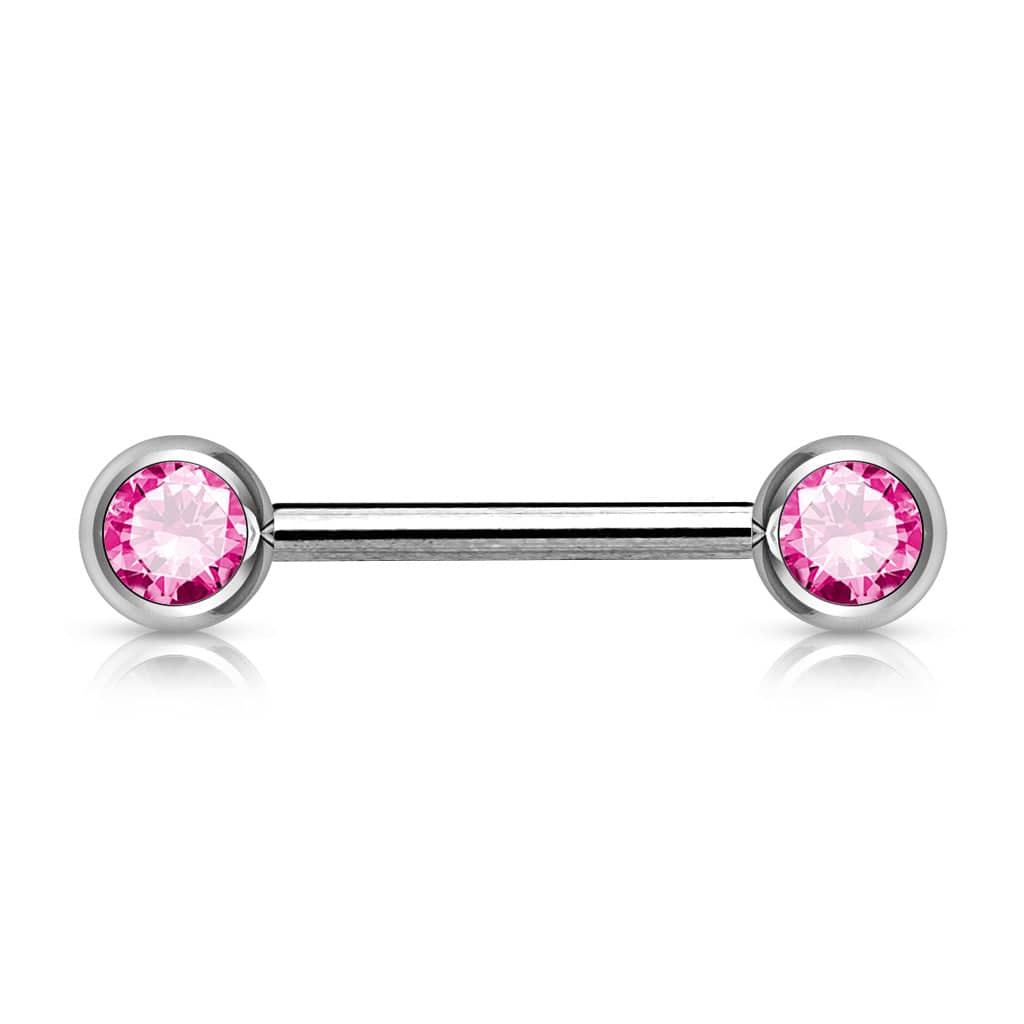 316L Surgical Steel Pink CZ Ball Gem Nipple Ring Barbell