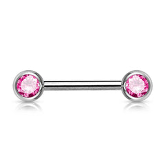 316L Surgical Steel Pink CZ Ball Gem Nipple Ring Barbell