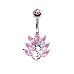 316L Surgical Steel Pink CZ Peacock Belly Ring