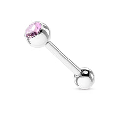 316L Surgical Steel Pink Gem Straight Barbell Tongue Ring