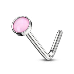 316L Surgical Steel Pink Stone L Shape Bent Nose Pin Ring