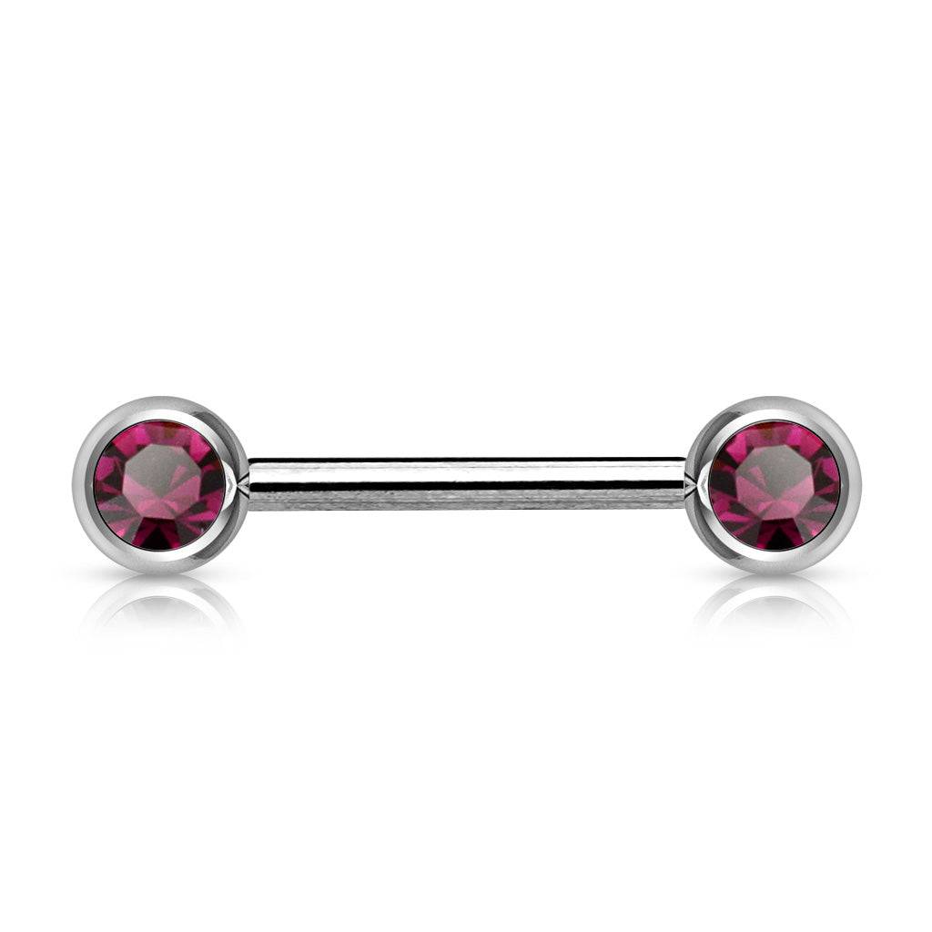 316L Surgical Steel Purple CZ Ball Gem Nipple Ring Barbell