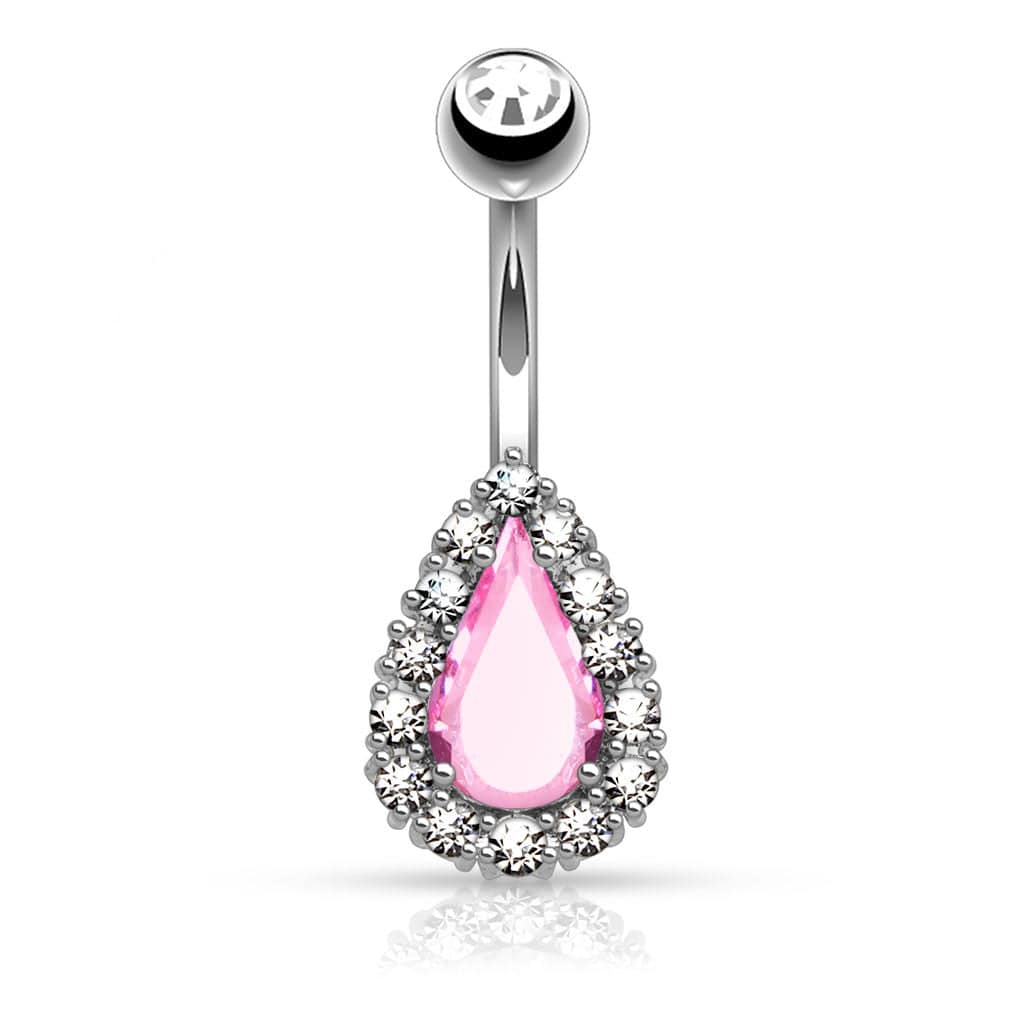 316L Surgical Steel Tear Drop Prong Set CZ Gem Belly Button Navel Ring