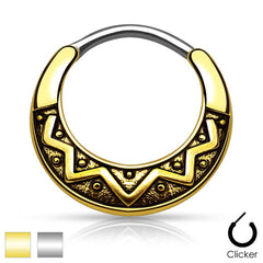 316L Surgical Steel Vintage Antique Curved Septum Nose Ring Clicker