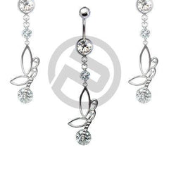 316L Surgical Steel White Angel Fairy Butterfly Dangling Belly Ring