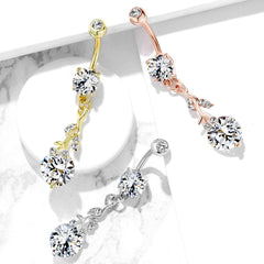 Bauchnabelpiercing aus chirurgischem Stahl 316L mit weißen Zirkonia-Ranken