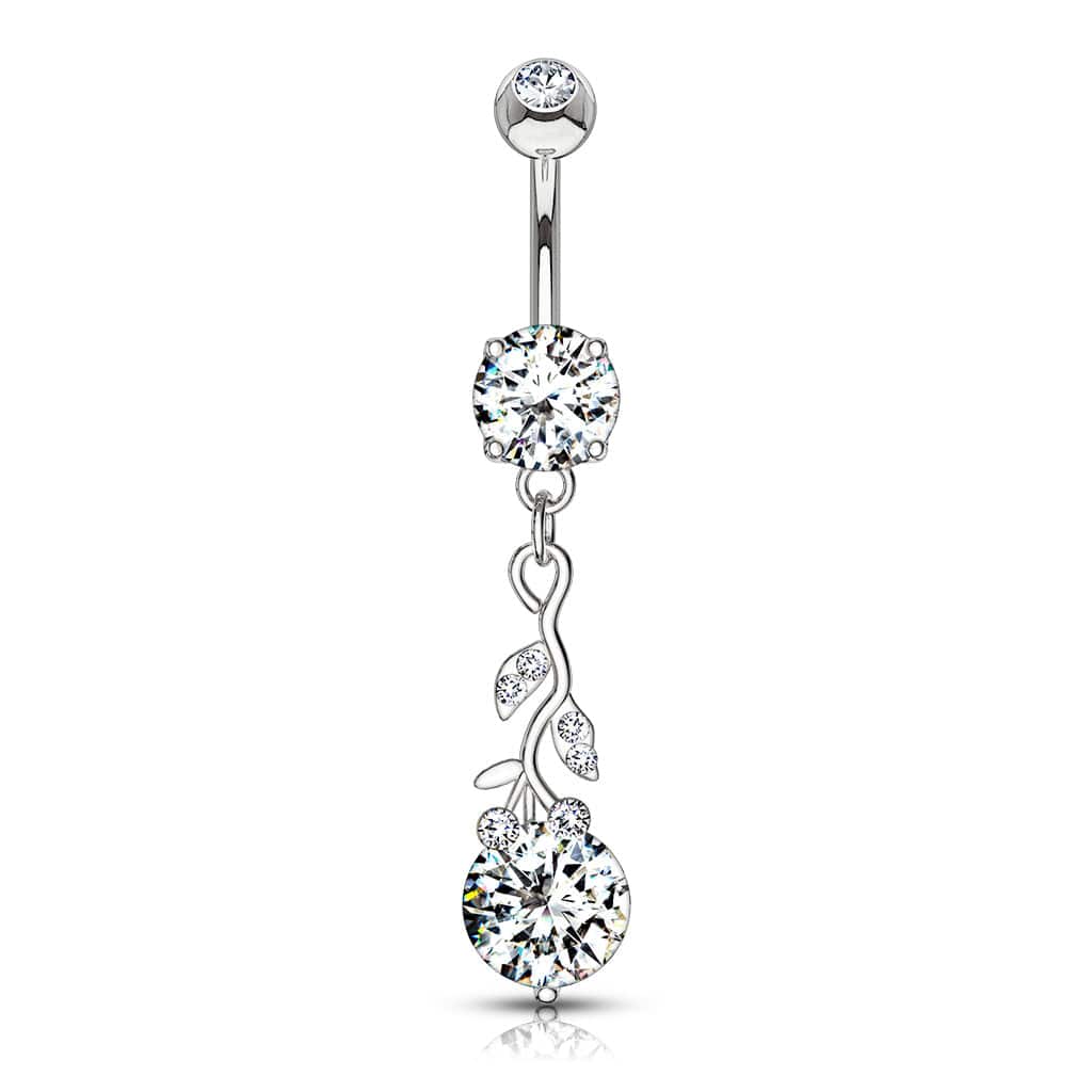 Bauchnabelpiercing aus chirurgischem Stahl 316L mit weißen Zirkonia-Ranken